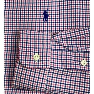 Ralph Lauren Button Shirt Mens XL Slim Fit Pink Gingham Pony Logo Long Sleeve